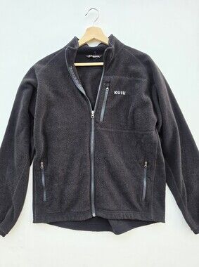 Kuiu Mens Black Strong Fleece Full Zip Waffle Knit Technical Fleece